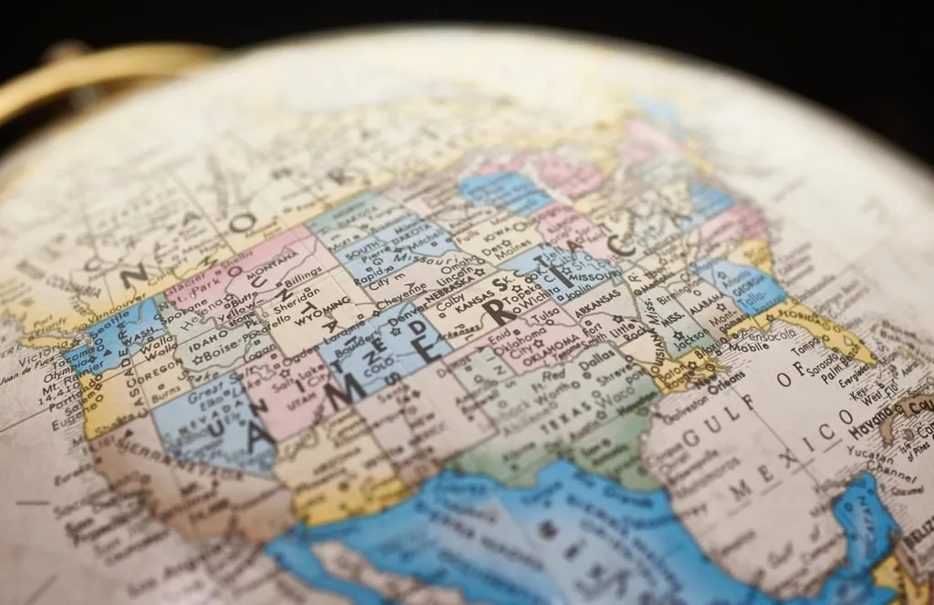 A close view of a desk globe showing the United States and the Gulf of Mexico